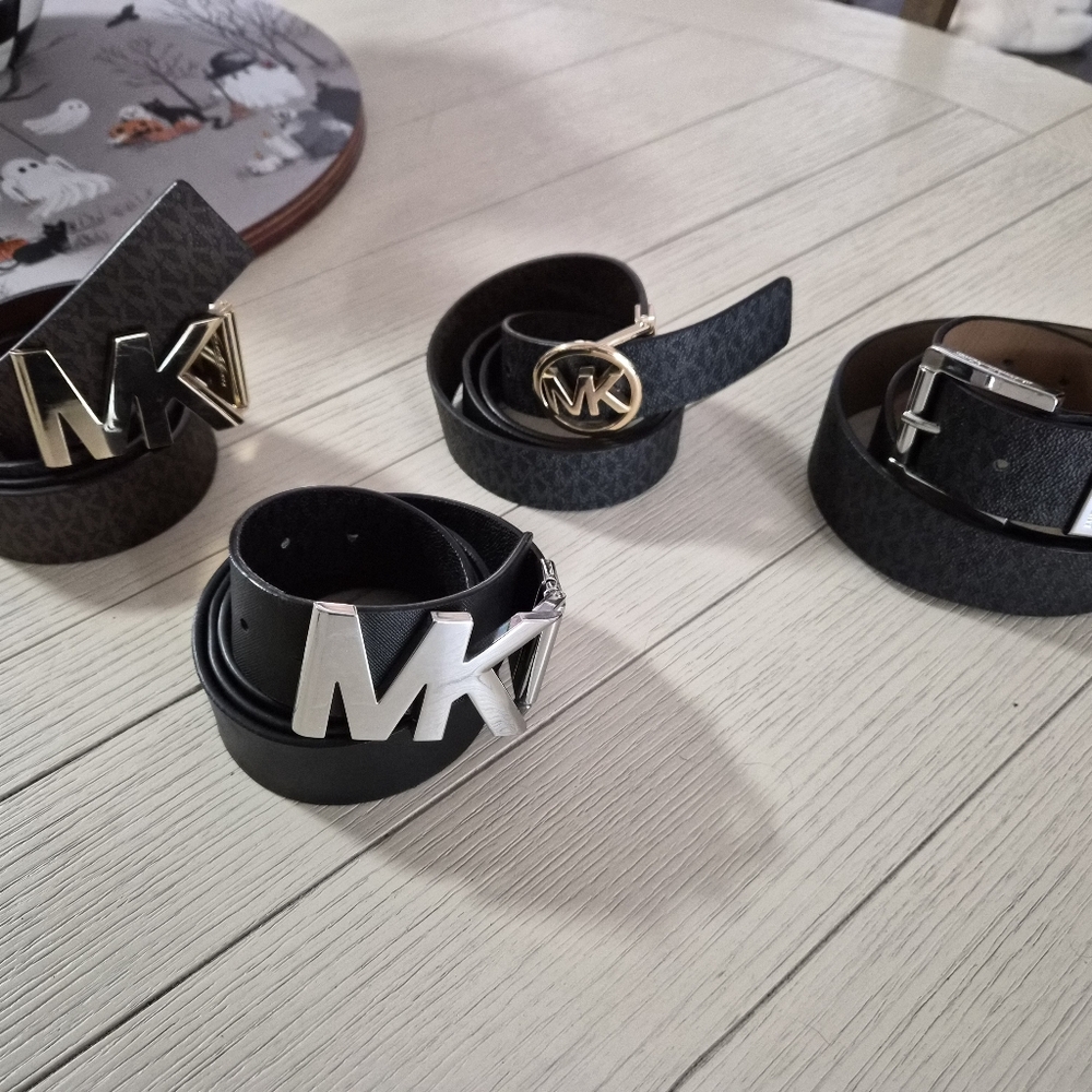 Michael Kors Black and Brown Leather Womens Belt Bundle